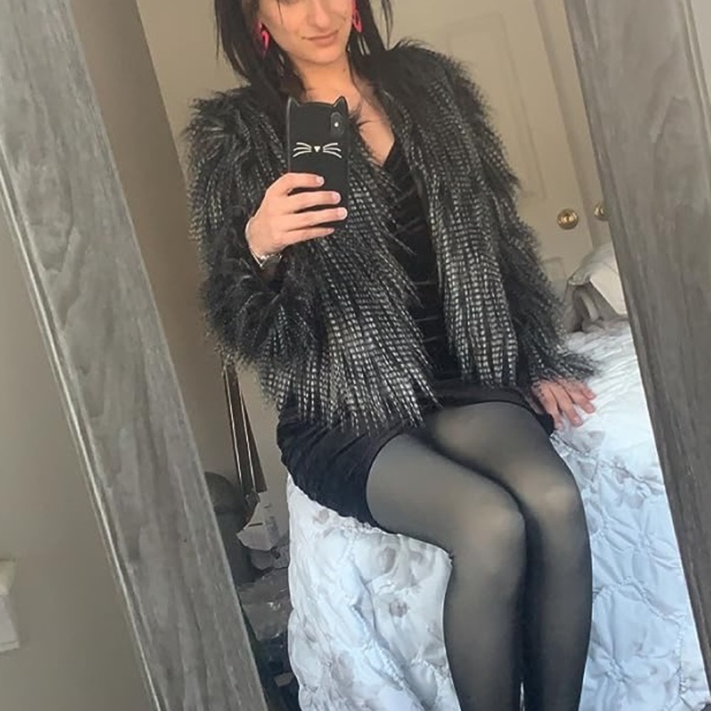 shaggy women jacket warm blazer two tones